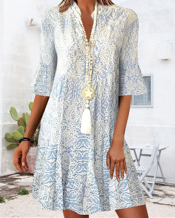 WOMEN'S BOHO FLORAL BELL SLEEVE SUMMER DRESS