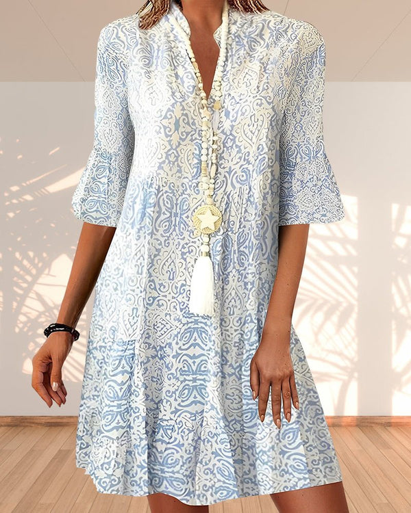 WOMEN'S BOHO FLORAL BELL SLEEVE SUMMER DRESS - Zarino Newstyle