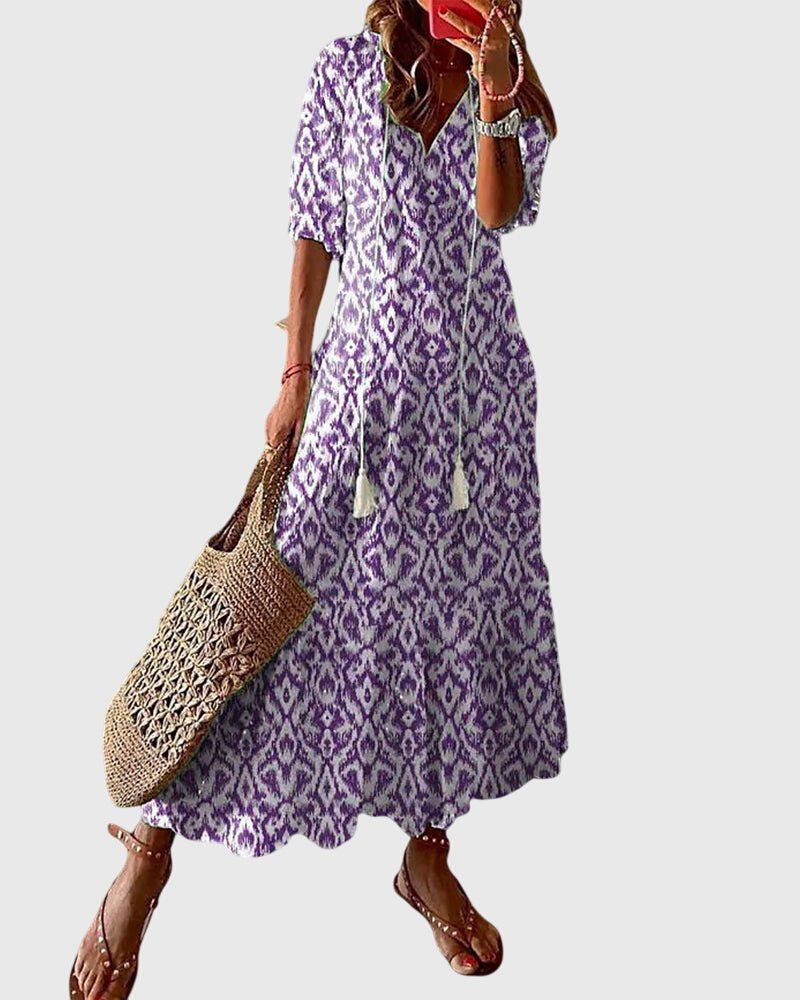 WOMEN'S BOHO FLORAL FLOWY SUMMER MAXI DRESS - Zarino Newstyle