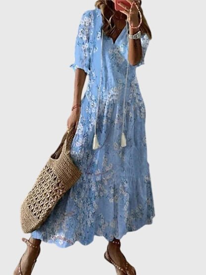 WOMEN'S BOHO FLORAL FLOWY SUMMER MAXI DRESS - Zarino Newstyle