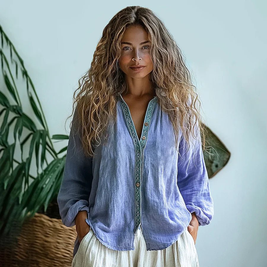 WOMEN'S BOHO V - NECK BUTTON FRONT BLOUSE - Zarino Newstyle