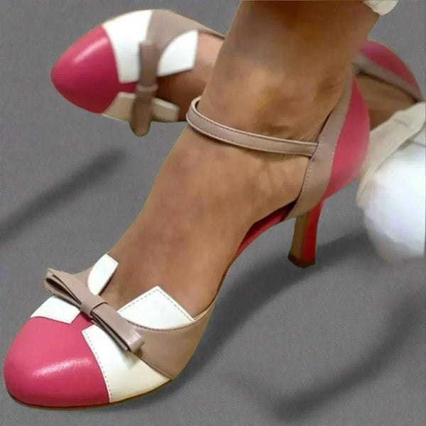 WOMEN'S BOW ANKLE STRAP MID HEEL SUMMER PUMPS