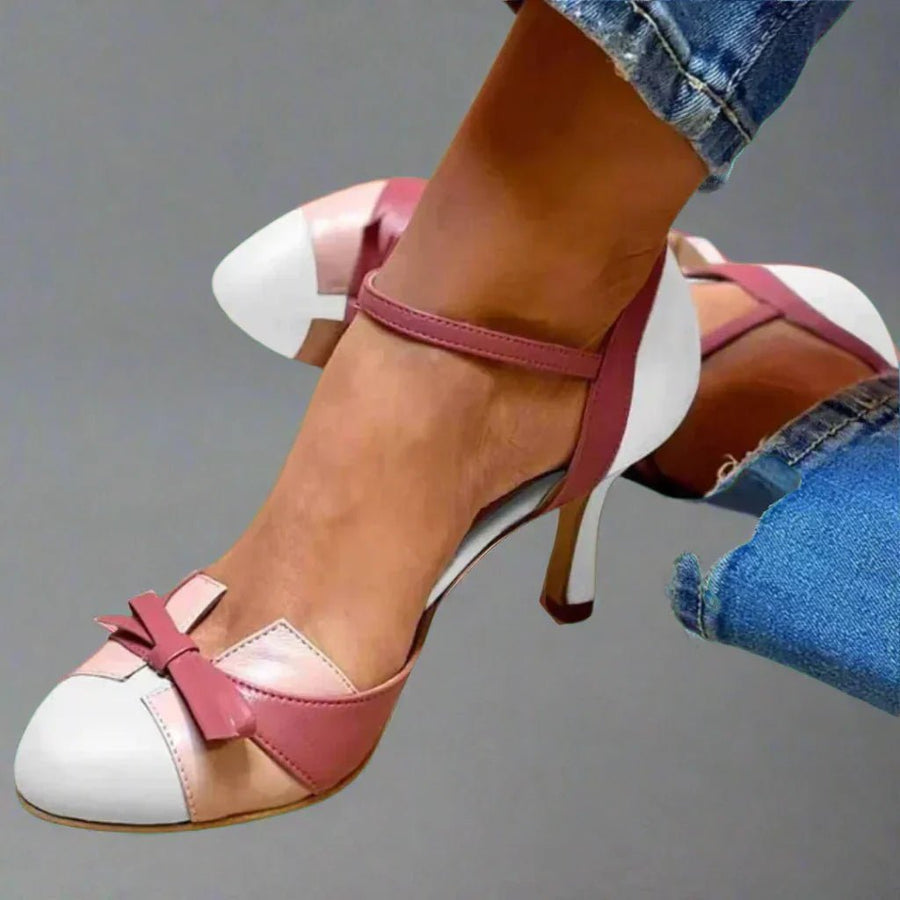 WOMEN'S BOW ANKLE STRAP MID HEEL SUMMER PUMPS - Zarino Newstyle