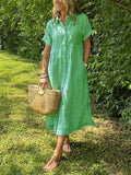 WOMEN'S BUTTON - DOWN COLLAR MIDI SUMMER SHIRT DRESS - Zarino Newstyle