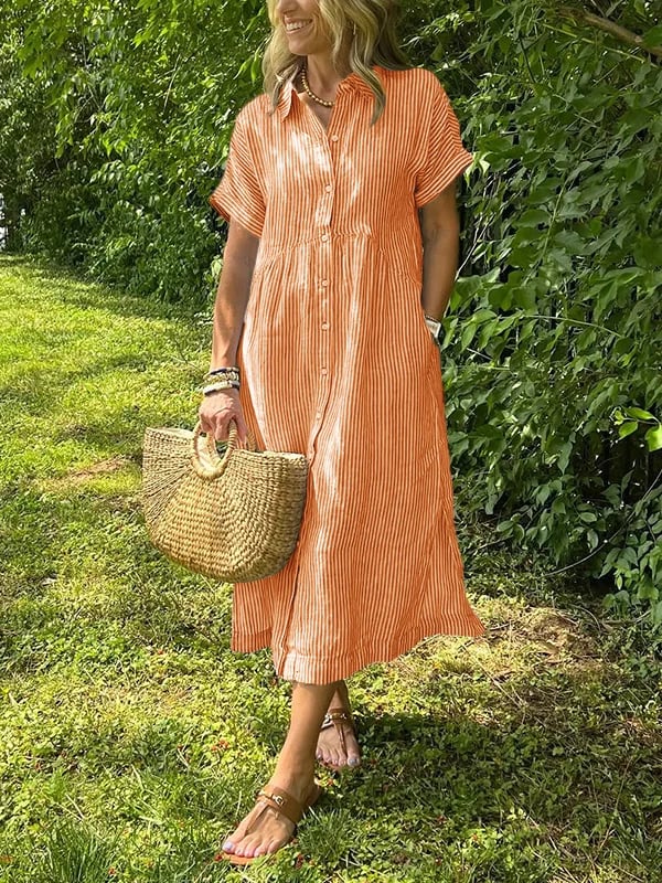 WOMEN'S BUTTON - DOWN COLLAR MIDI SUMMER SHIRT DRESS - Zarino Newstyle