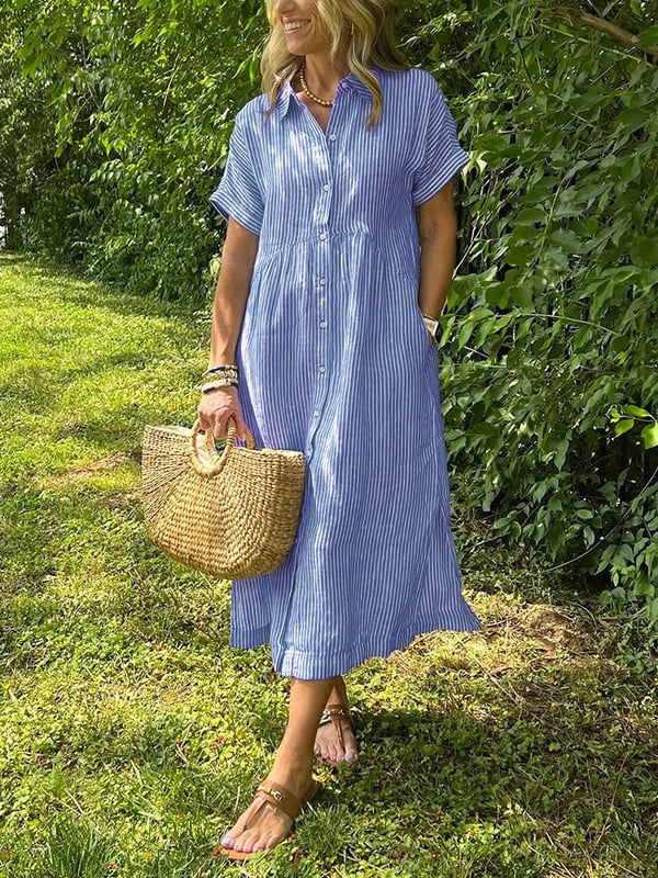 WOMEN'S BUTTON - DOWN COLLAR MIDI SUMMER SHIRT DRESS - Zarino Newstyle