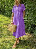 WOMEN'S BUTTON - DOWN COLLAR MIDI SUMMER SHIRT DRESS - Zarino Newstyle
