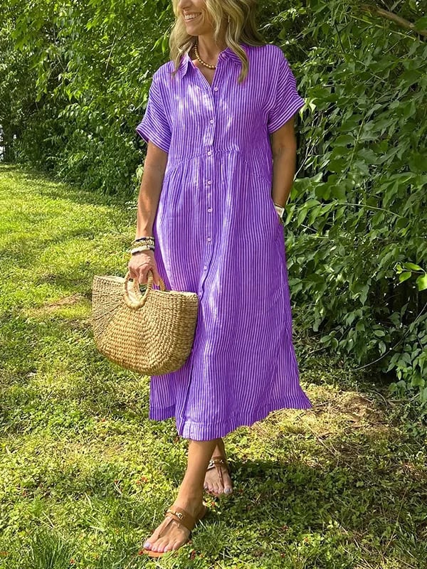 WOMEN'S BUTTON - DOWN COLLAR MIDI SUMMER SHIRT DRESS - Zarino Newstyle