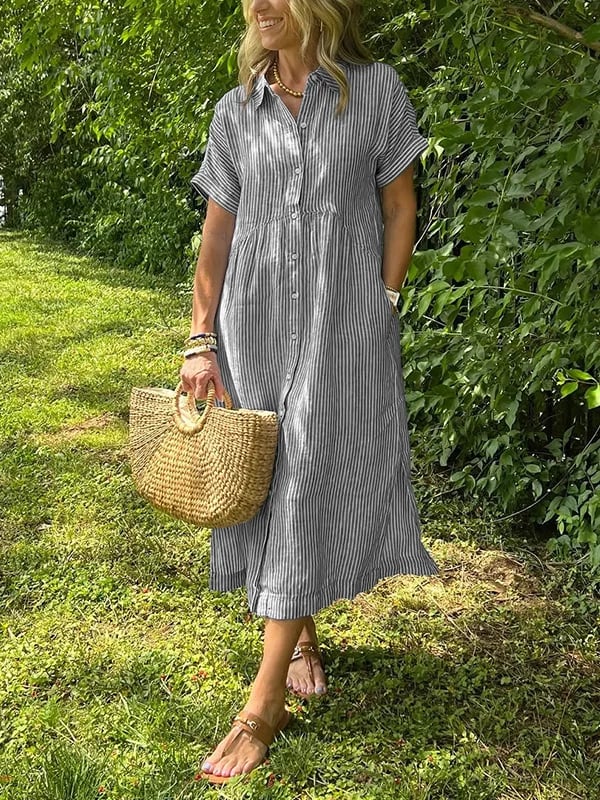 WOMEN'S BUTTON - DOWN COLLAR MIDI SUMMER SHIRT DRESS - Zarino Newstyle