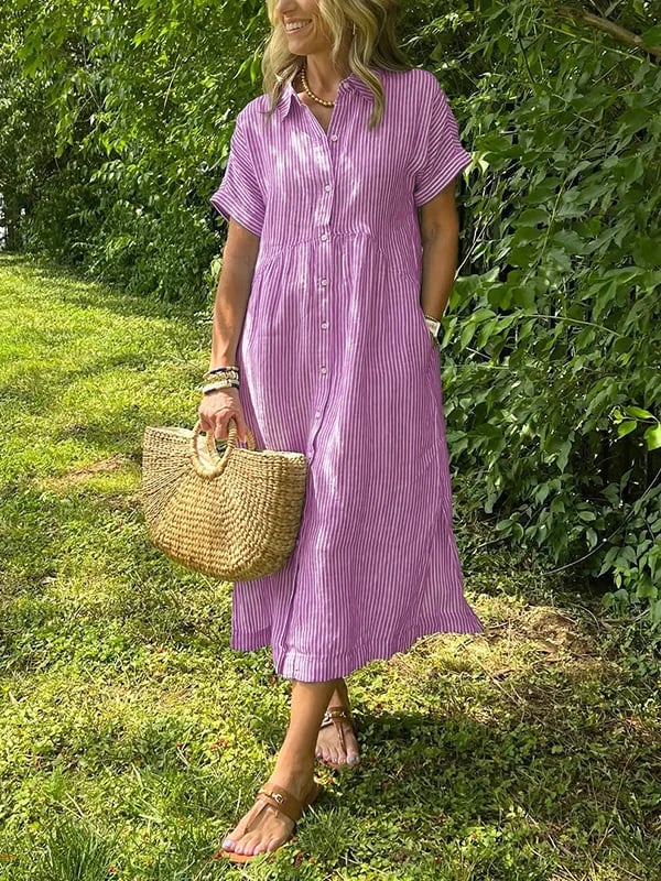 WOMEN'S BUTTON - DOWN COLLAR MIDI SUMMER SHIRT DRESS - Zarino Newstyle