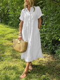 WOMEN'S BUTTON - DOWN COLLAR MIDI SUMMER SHIRT DRESS - Zarino Newstyle