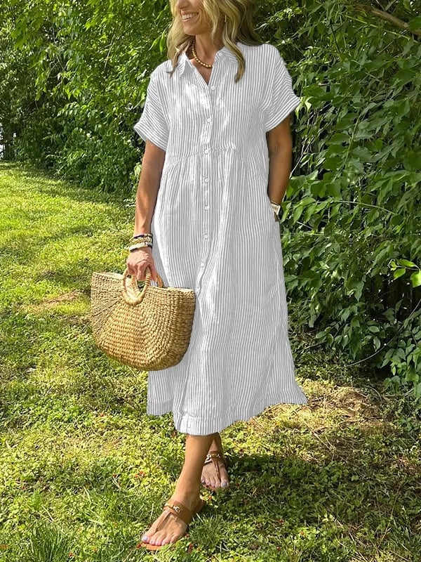 WOMEN'S BUTTON - DOWN COLLAR MIDI SUMMER SHIRT DRESS - Zarino Newstyle