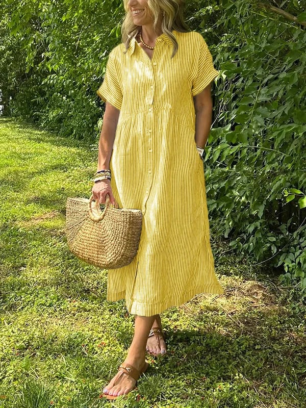 WOMEN'S BUTTON - DOWN COLLAR MIDI SUMMER SHIRT DRESS - Zarino Newstyle