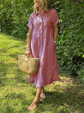 WOMEN'S BUTTON - DOWN COLLAR MIDI SUMMER SHIRT DRESS - Zarino Newstyle