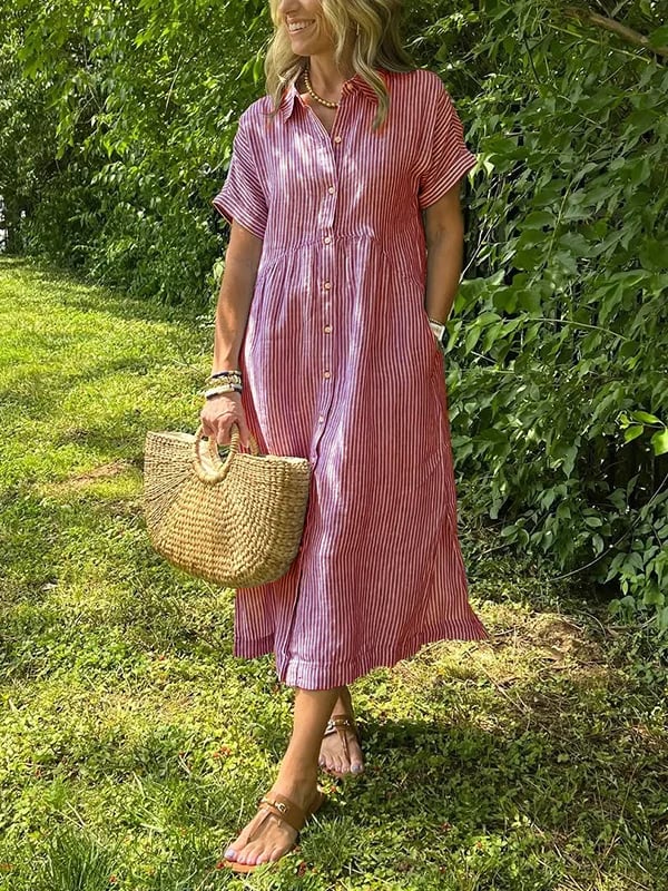 WOMEN'S BUTTON - DOWN COLLAR MIDI SUMMER SHIRT DRESS - Zarino Newstyle