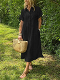 WOMEN'S BUTTON - DOWN COLLAR MIDI SUMMER SHIRT DRESS - Zarino Newstyle