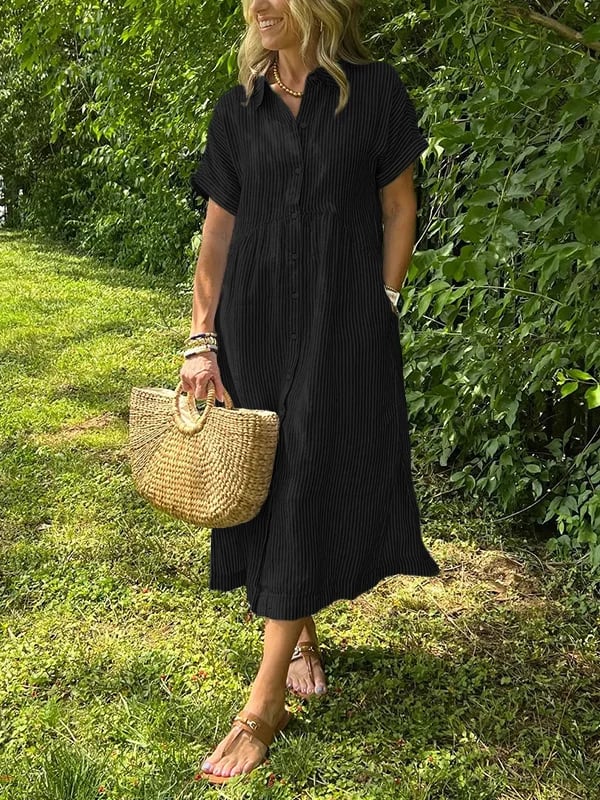 WOMEN'S BUTTON - DOWN COLLAR MIDI SUMMER SHIRT DRESS - Zarino Newstyle