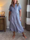WOMEN'S BUTTON - DOWN COLLAR MIDI SUMMER SHIRT DRESS - Zarino Newstyle