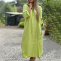 WOMEN'S BUTTON - DOWN LONG SLEEVE MAXI SUMMER DRESS - Zarino Newstyle