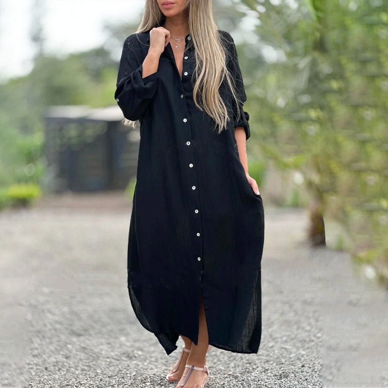 WOMEN'S BUTTON - DOWN LONG SLEEVE MAXI SUMMER DRESS - Zarino Newstyle