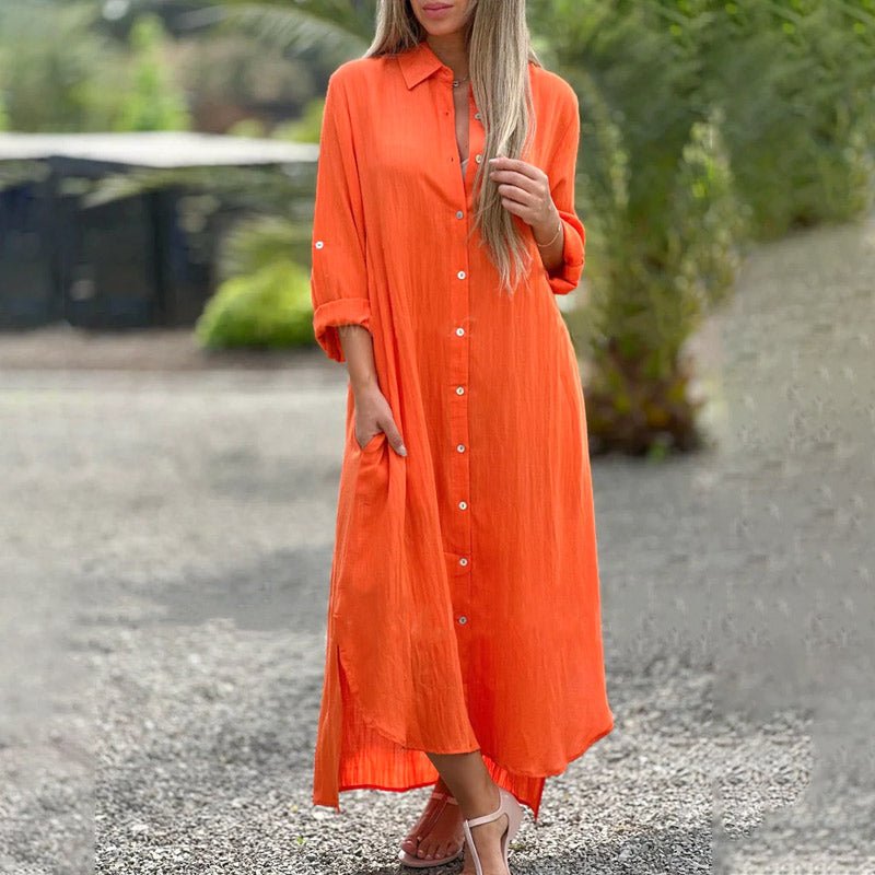 WOMEN'S BUTTON - DOWN LONG SLEEVE MAXI SUMMER DRESS - Zarino Newstyle