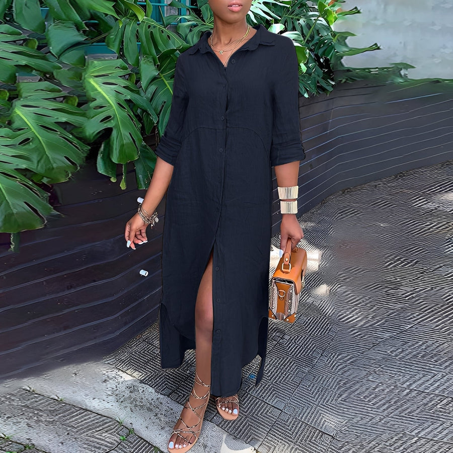 WOMEN'S BUTTON - DOWN MAXI SHIRT SUMMER DRESS - Zarino Newstyle