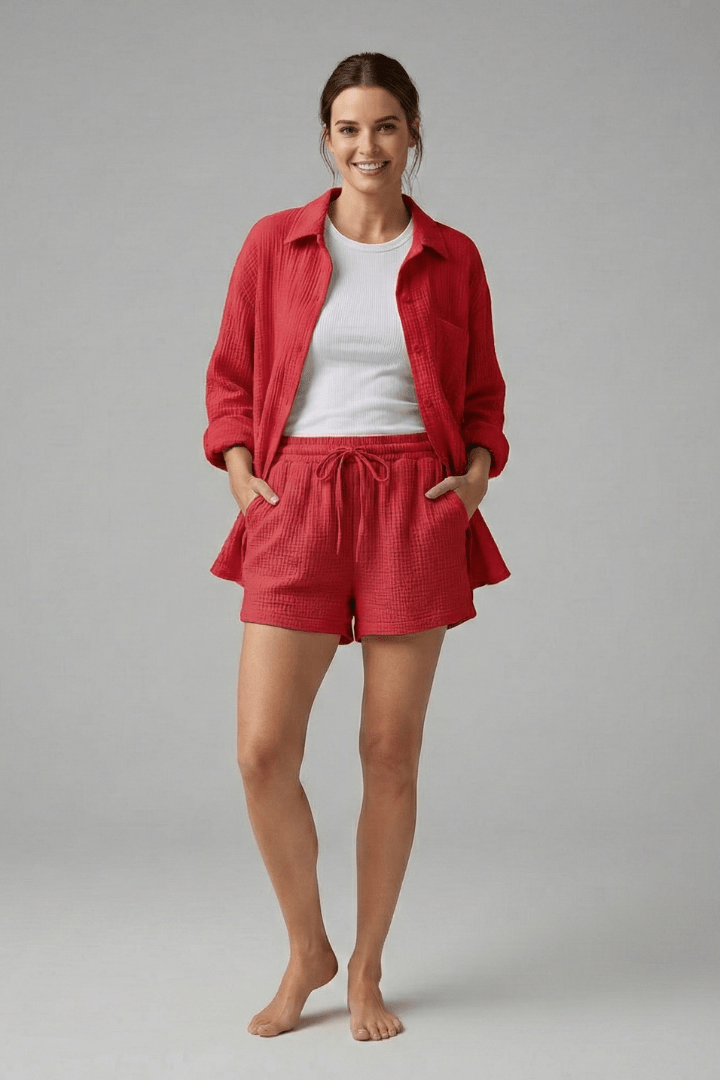 WOMEN'S BUTTON SHIRT & DRAWSTRING SHORTS SUMMER SET - Zarino Newstyle