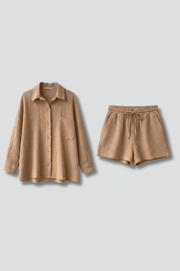 WOMEN'S BUTTON SHIRT & DRAWSTRING SHORTS SUMMER SET - Zarino Newstyle