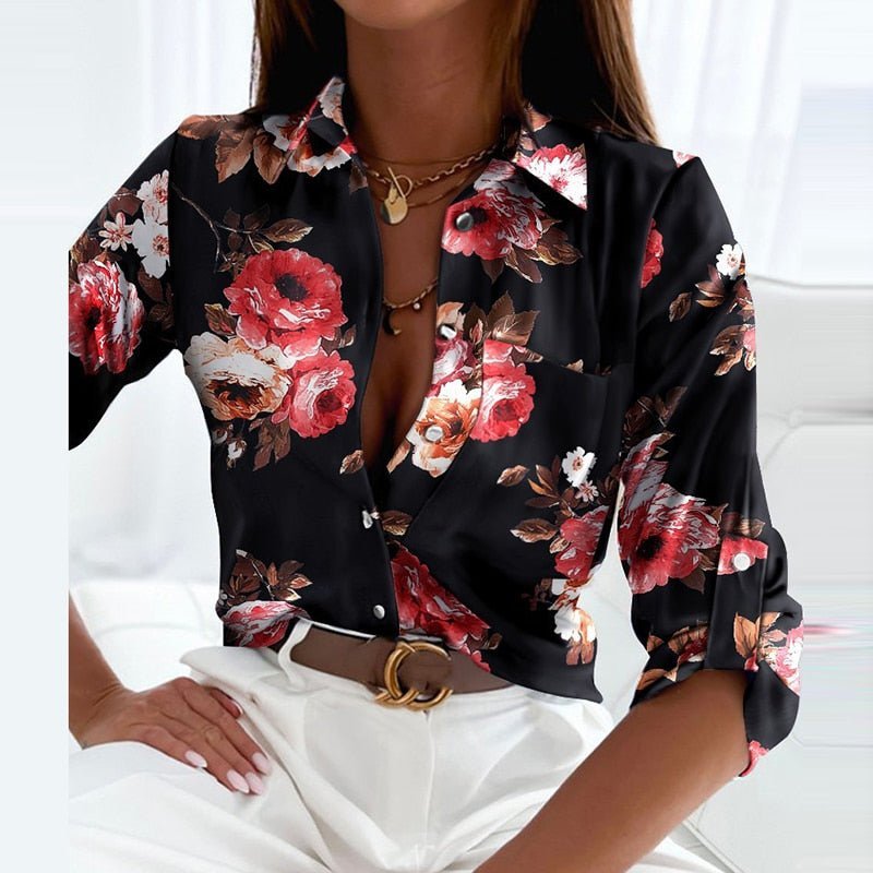 WOMEN'S CLASSIC COLLAR PRINTED SUMMER BLOUSE - Zarino Newstyle