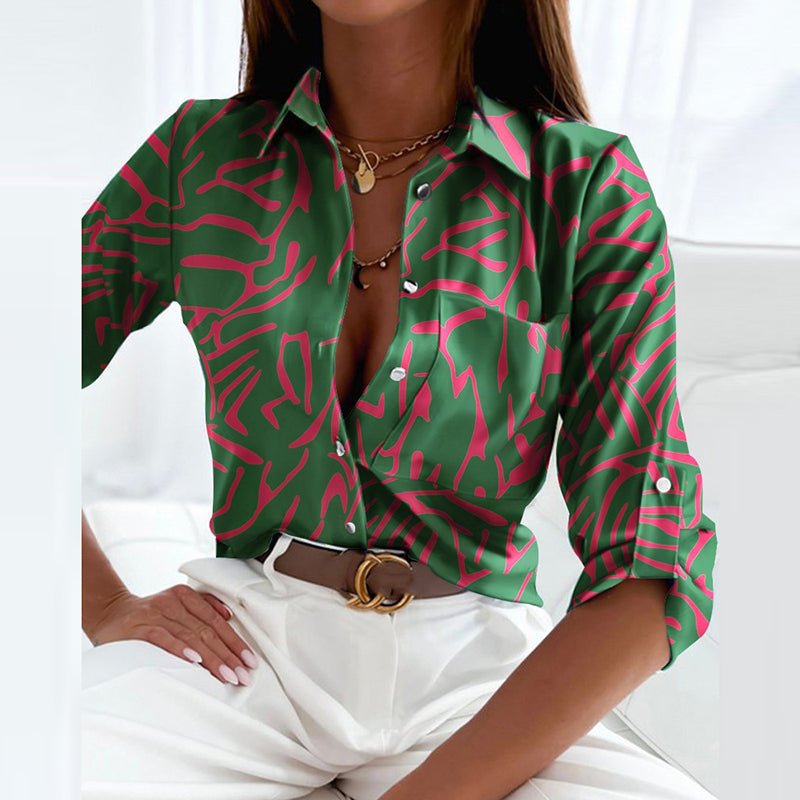 WOMEN'S CLASSIC COLLAR PRINTED SUMMER BLOUSE - Zarino Newstyle