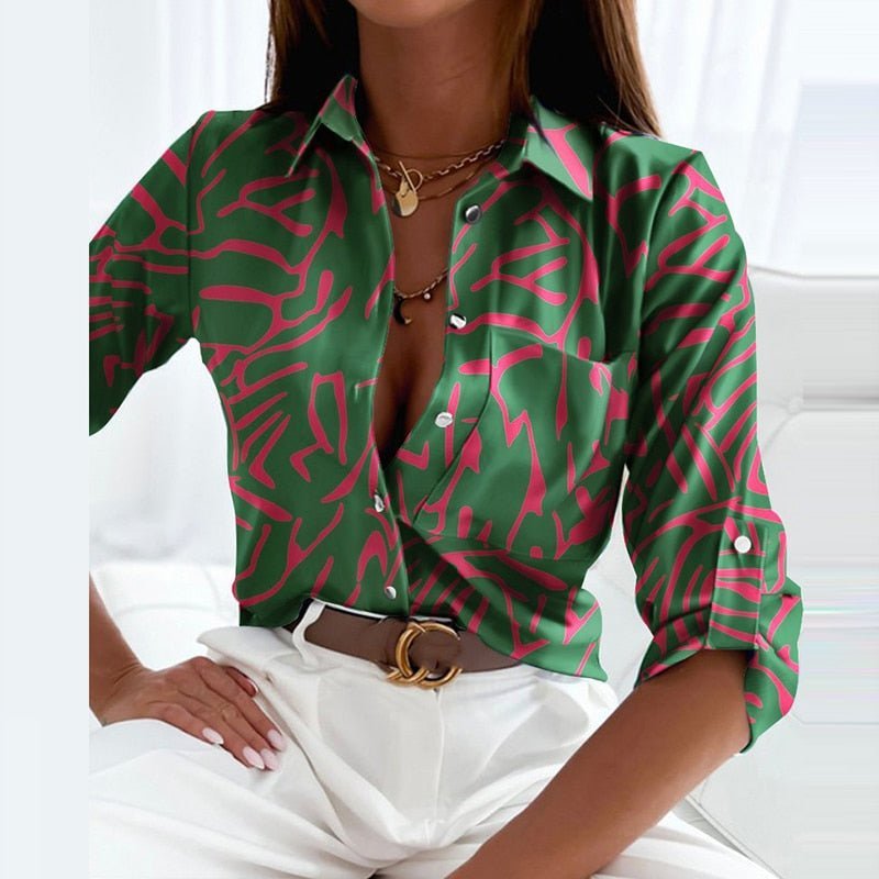 WOMEN'S CLASSIC COLLAR PRINTED SUMMER BLOUSE - Zarino Newstyle