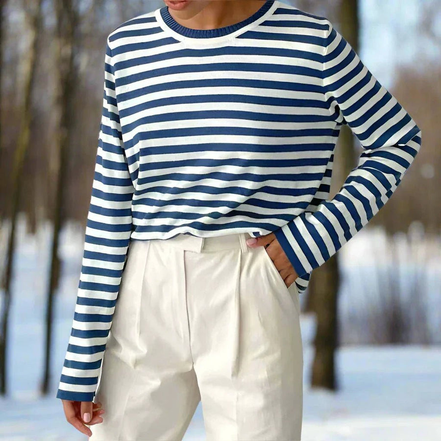 WOMEN'S CLASSIC STRIPE CREW NECK LONG SLEEVE TOP - Zarino Newstyle