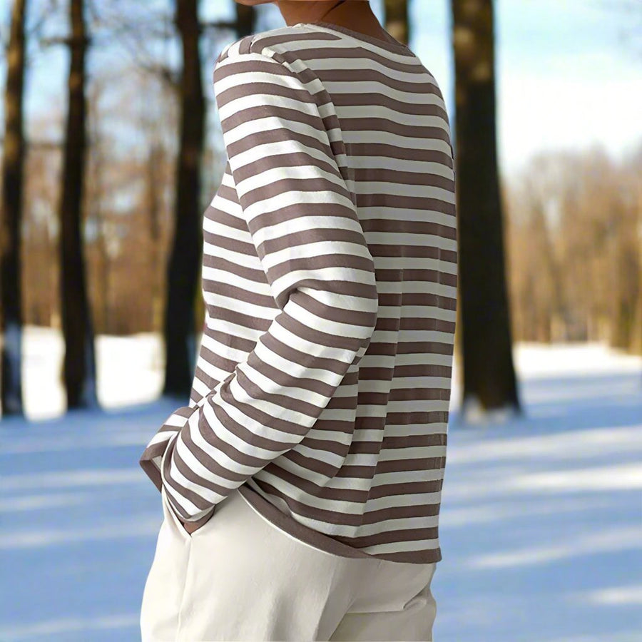 WOMEN'S CLASSIC STRIPE CREW NECK LONG SLEEVE TOP - Zarino Newstyle