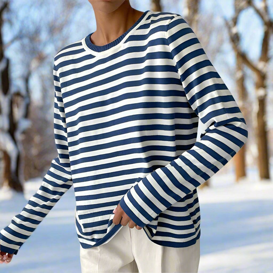 WOMEN'S CLASSIC STRIPE CREW NECK LONG SLEEVE TOP - Zarino Newstyle