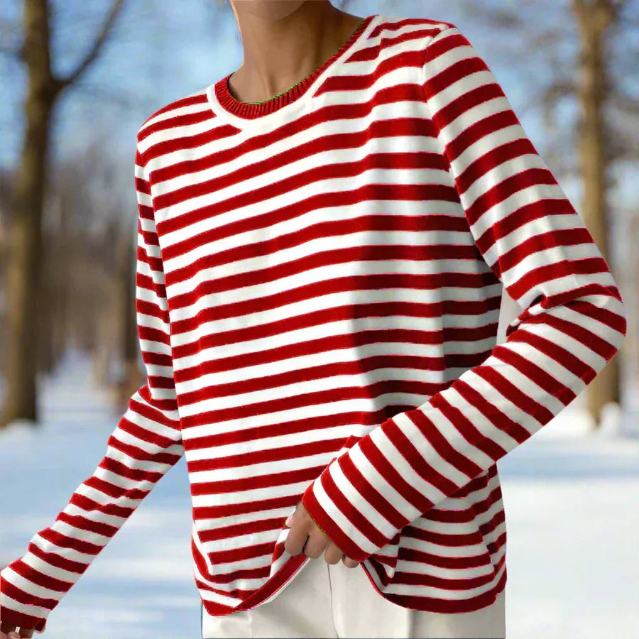 WOMEN'S CLASSIC STRIPE CREW NECK LONG SLEEVE TOP - Zarino Newstyle