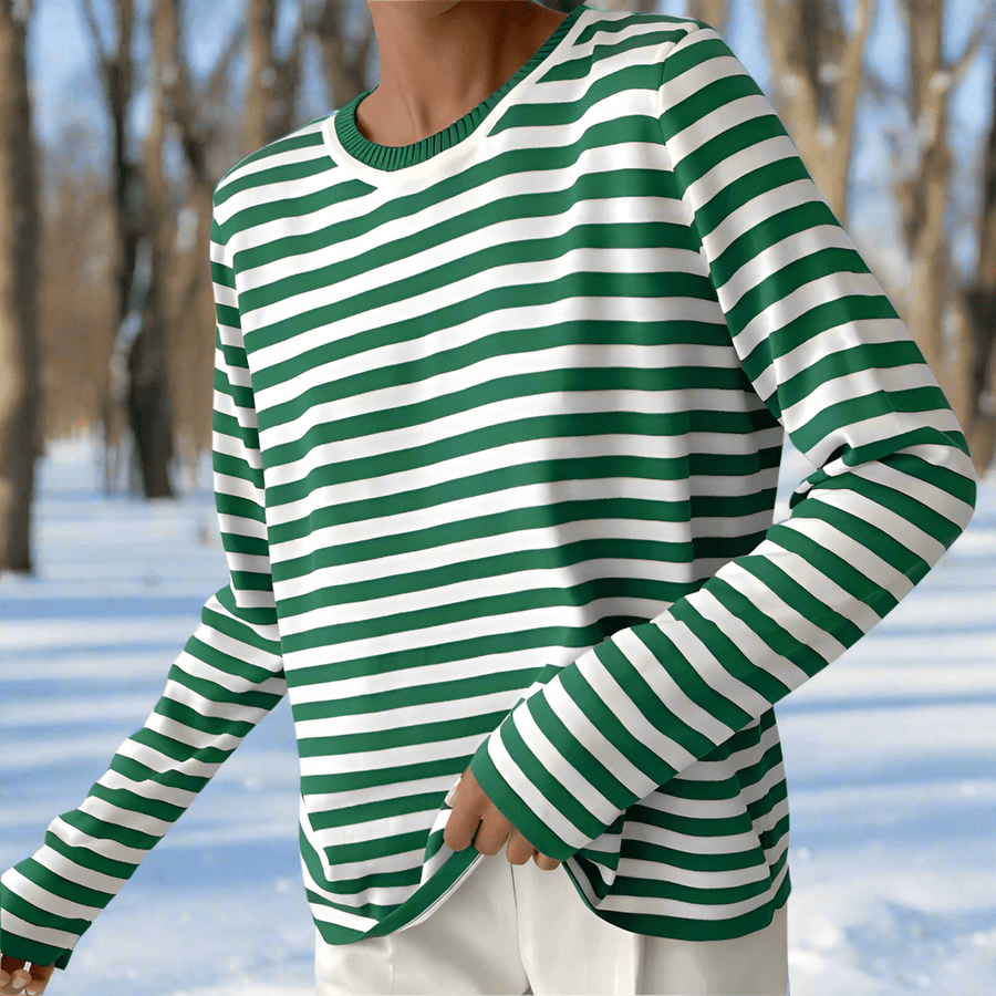 WOMEN'S CLASSIC STRIPE CREW NECK LONG SLEEVE TOP - Zarino Newstyle