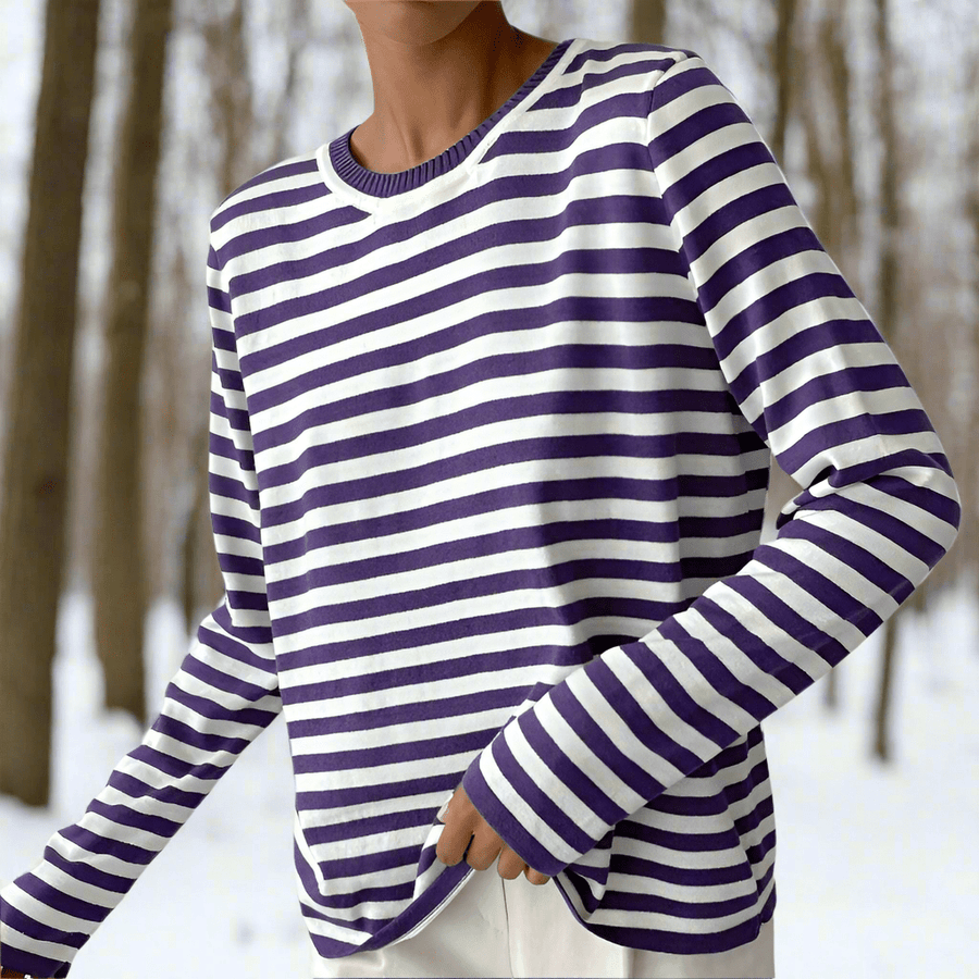WOMEN'S CLASSIC STRIPE CREW NECK LONG SLEEVE TOP - Zarino Newstyle