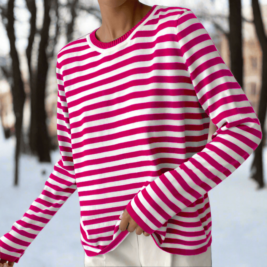 WOMEN'S CLASSIC STRIPE CREW NECK LONG SLEEVE TOP - Zarino Newstyle