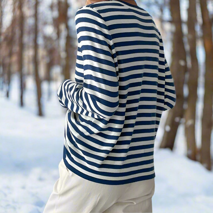 WOMEN'S CLASSIC STRIPE CREW NECK LONG SLEEVE TOP - Zarino Newstyle