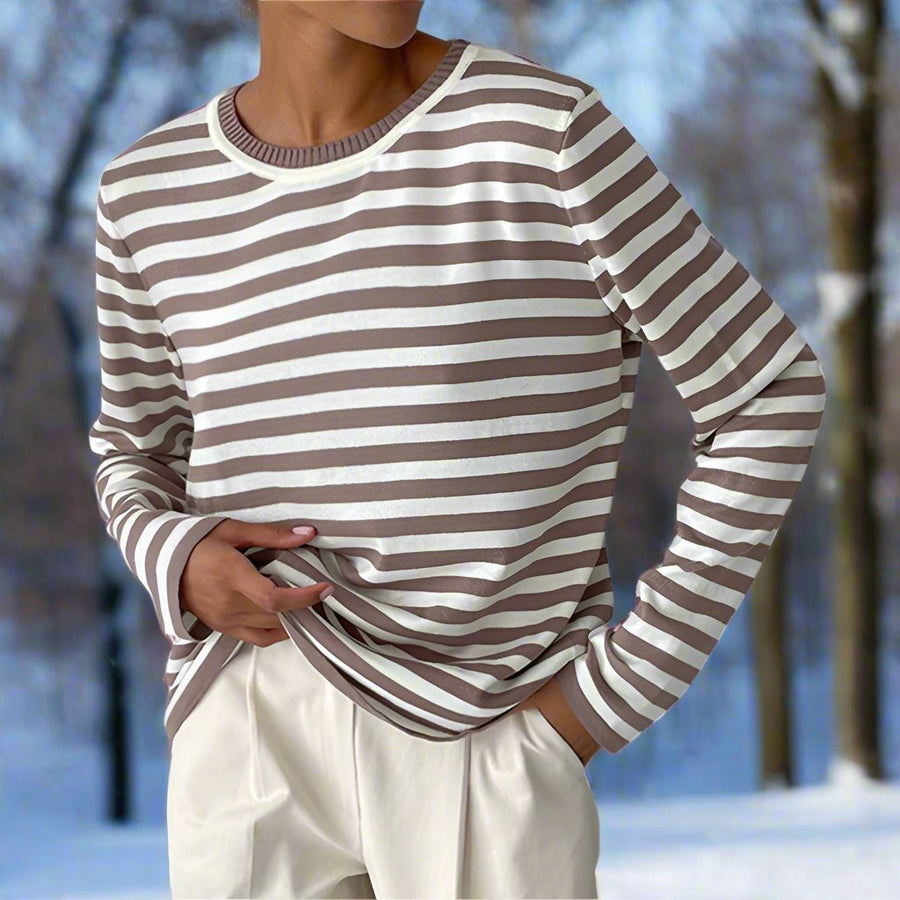 WOMEN'S CLASSIC STRIPE CREW NECK LONG SLEEVE TOP - Zarino Newstyle