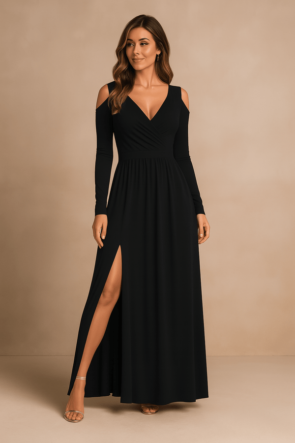 WOMEN'S COLD SHOULDER WRAP MAXI DRESS