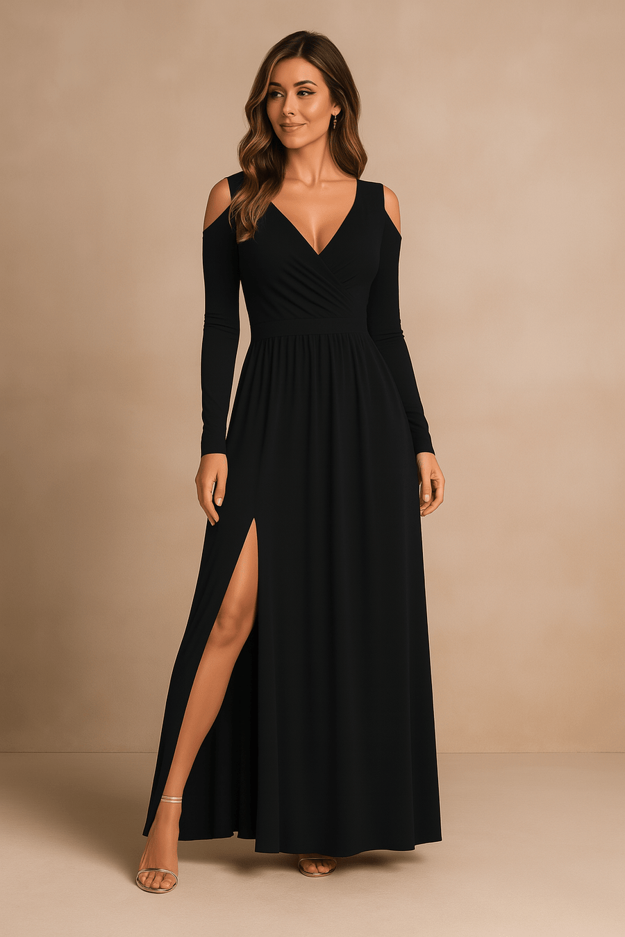 WOMEN'S COLD SHOULDER WRAP MAXI DRESS - Zarino Newstyle