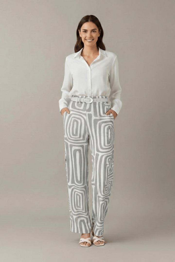 WOMEN'S COLLARED BLOUSE & PRINTED WIDE LEG TROUSER SET - Zarino Newstyle