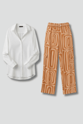 WOMEN'S COLLARED BLOUSE & PRINTED WIDE LEG TROUSER SET - Zarino Newstyle