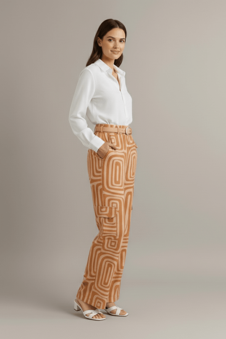 WOMEN'S COLLARED BLOUSE & PRINTED WIDE LEG TROUSER SET - Zarino Newstyle