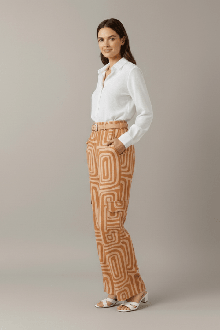 WOMEN'S COLLARED BLOUSE & PRINTED WIDE LEG TROUSER SET - Zarino Newstyle