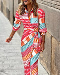 WOMEN'S COLLARED WRAP BELTED SUMMER MIDI DRESS - Zarino Newstyle