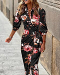 WOMEN'S COLLARED WRAP BELTED SUMMER MIDI DRESS - Zarino Newstyle