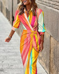 WOMEN'S COLLARED WRAP BELTED SUMMER MIDI DRESS - Zarino Newstyle