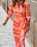 WOMEN'S COLLARED WRAP BELTED SUMMER MIDI DRESS - Zarino Newstyle